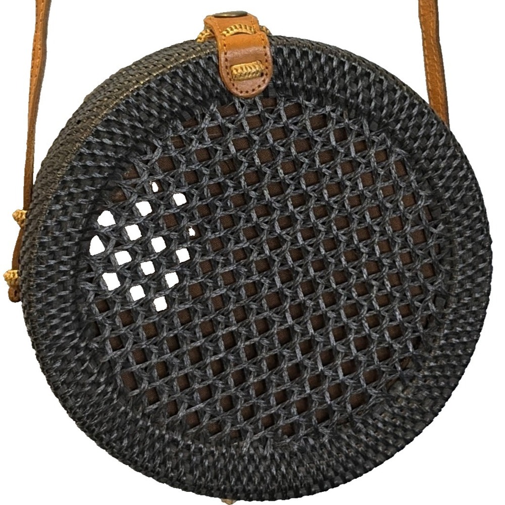Rattan Round Crossbody‎ Natural Texture Woven Straw Boho Coastal Summer Purse - Picture 2 of 14